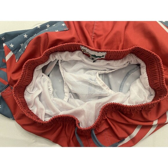 TIPSY ELVES Freedom's Calling Swim Trunks Size Large Red White Blue Liner USA 8" - Picture 9 of 13